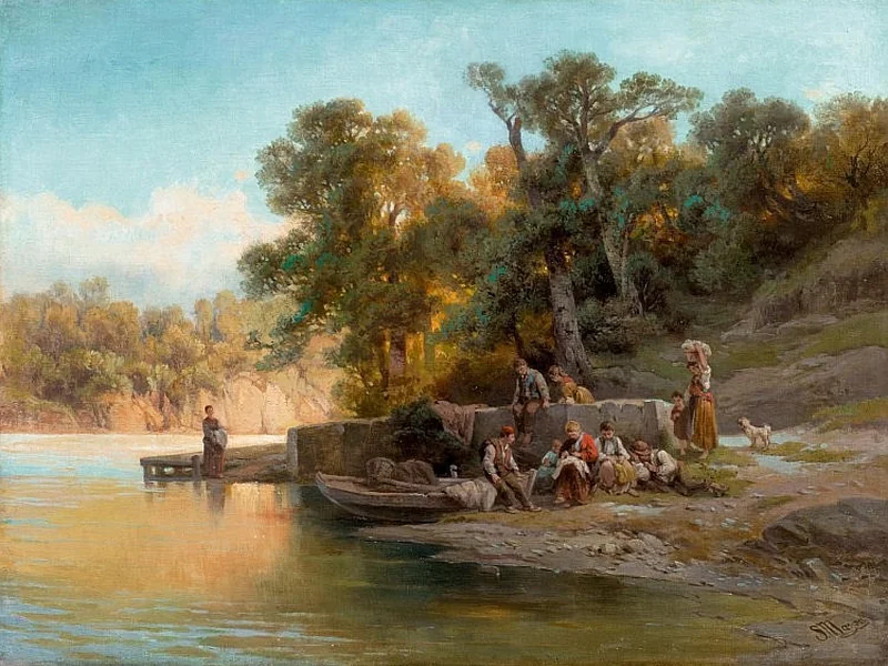1819-Salvatore Mazza - Pescatori sulla riva del fiume